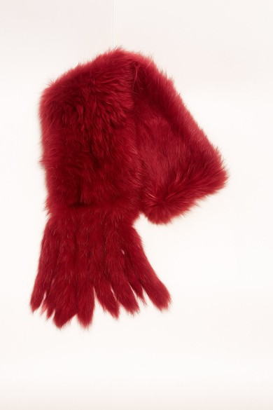 BUFANDA DE PELO DE CONEJO MARRÓN CON FLECOS TB-834