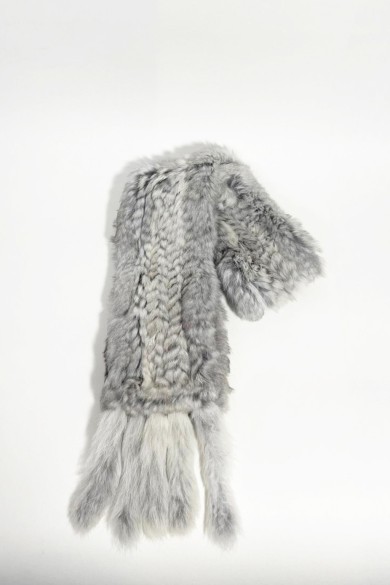 BUFANDA DE PELO DE CONEJO MARRÓN CON FLECOS TB-838