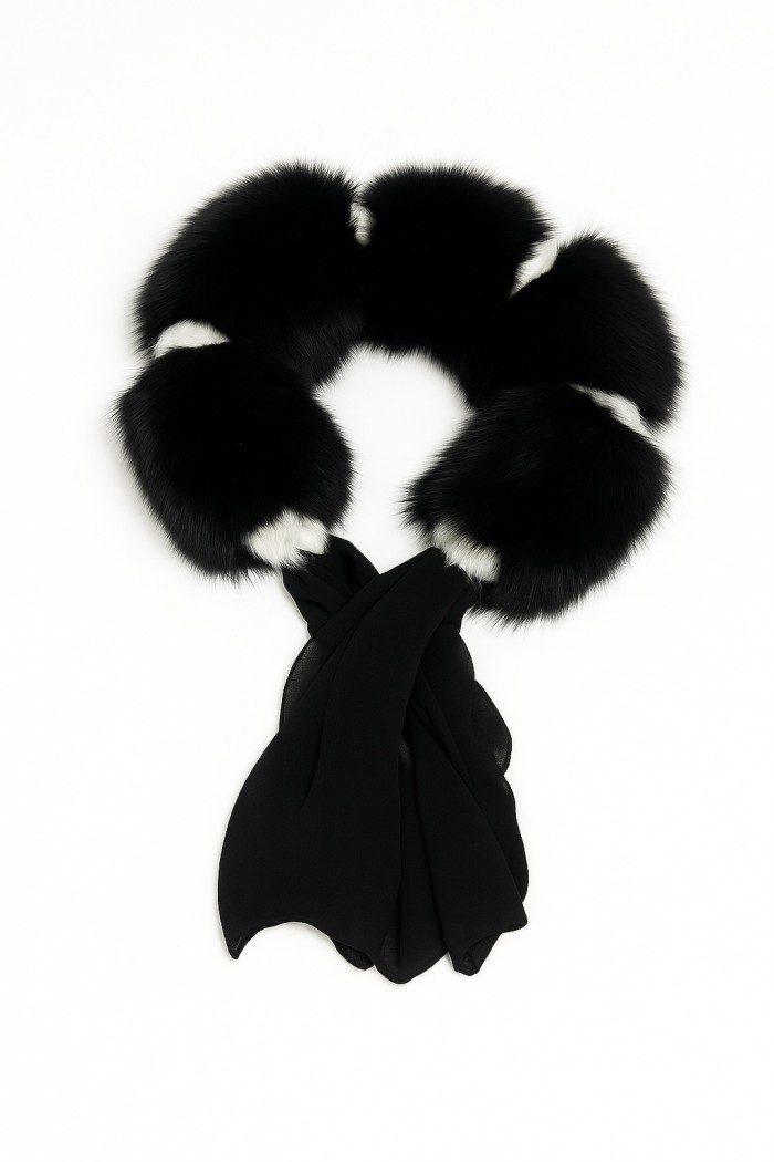 BUFANDA DE PELO DE ZORRO CON GASA NEGRA TB-882