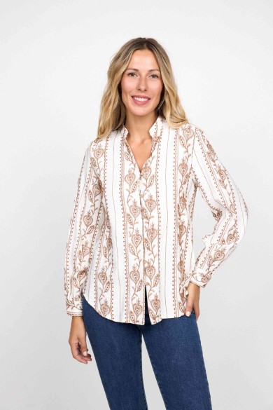 CAMISA BLANCA CON BORDADO ÉTNICO MANGA LARGA FBZMA1507