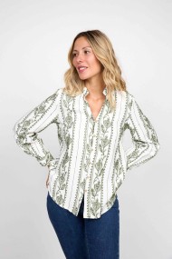 CAMISA BLANCA CON BORDADO VERDE MANGA LARGA FBZMA1509