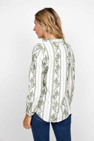 CAMISA BLANCA CON BORDADO VERDE MANGA LARGA FBZMA1509