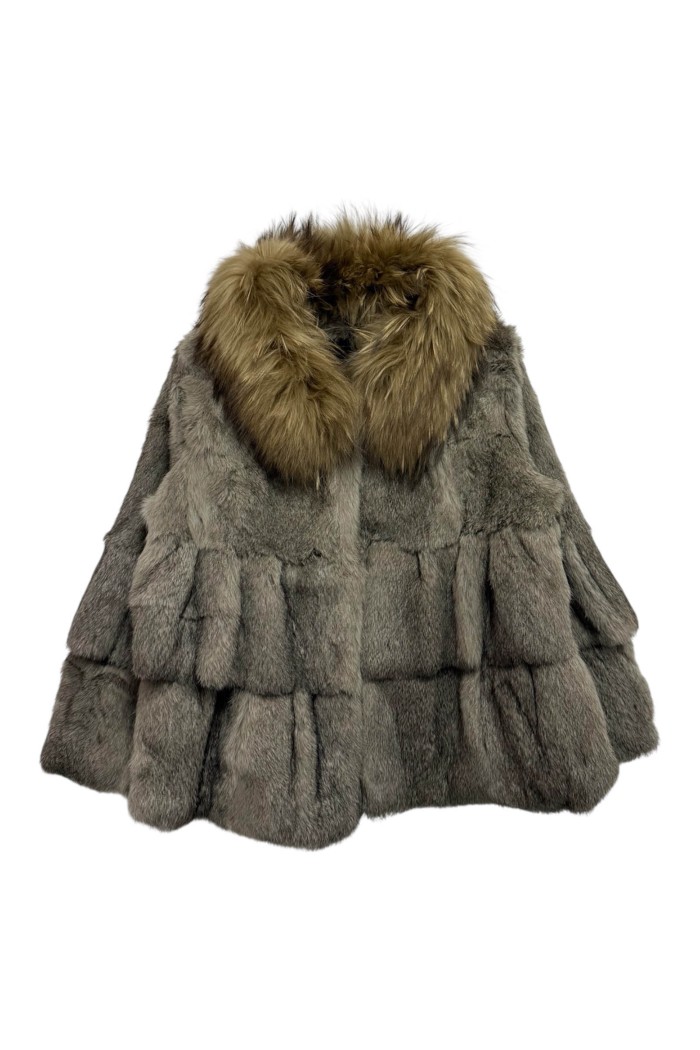CHAQUETA CAPA DE PELO DE CONEJO CON CUELLO DE MARMOTA PC-LLL5751