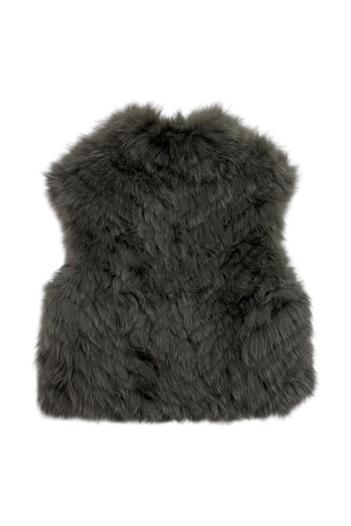 CHALECO DE PELO DE ZORRO GRIS OSCURO QP-MJ1734