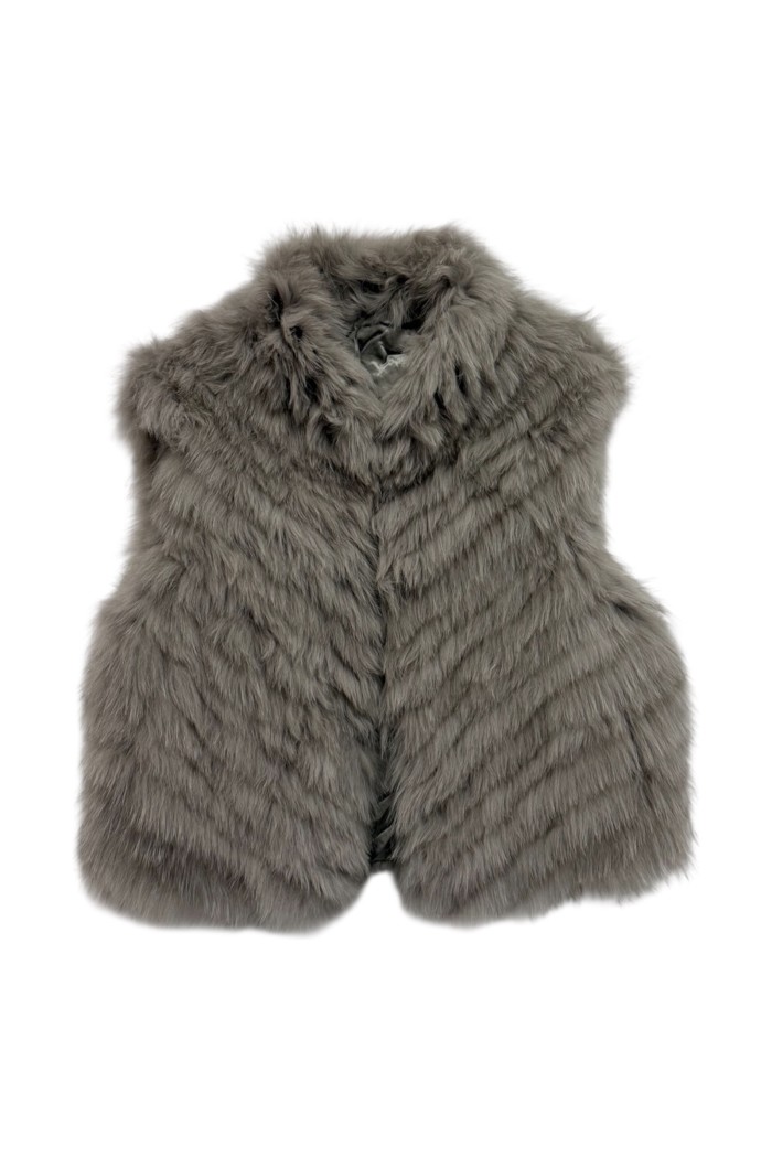 CHALECO DE PELO DE ZORRO GRIS CLARO QP-MJ1734