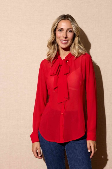 CAMISA ROJA TRANSPARENTE CON LAZO EN EL CUELLO  FBZMR22355