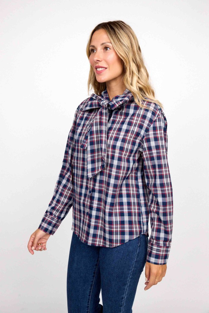 CAMISA DE CUADROS CON LAZO EN EL CUELLO FBZMR22241