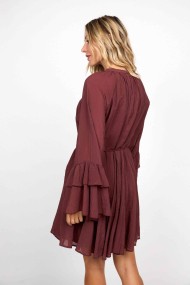VESTIDO CORTO CON MANGAS ACAMPANADAS Y CINTURÓN AJUSTABLE FBZMR22221