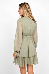 VESTIDO CORTO VERDE OLIVA CON VOLANTES Y MANGAS TRANSPARENTES FBZMR22204
