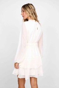 VESTIDO CORTO BLANCO CON VOLANTES Y MANGAS TRANSPARENTES FBZMR22202