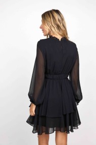 VESTIDO CORTO NEGRO CON VOLANTES Y MANGAS TRANSPARENTES FBZMR22203