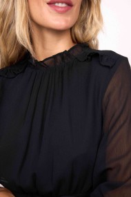 VESTIDO CORTO NEGRO CON VOLANTES Y MANGAS TRANSPARENTES FBZMR22203