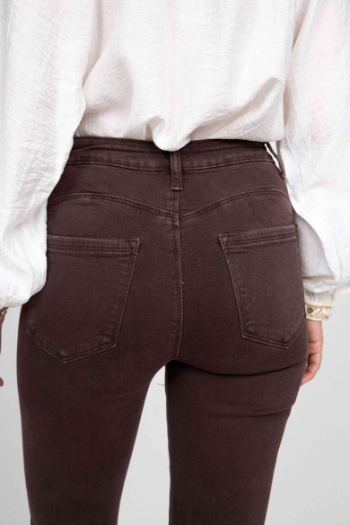 PANTALÓN RECTO MARRÓN DE TIRO ALTO CON ESTILO BÁSICO FBM878-18