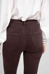 PANTALÓN RECTO MARRÓN DE TIRO ALTO CON ESTILO BÁSICO FBM878-18