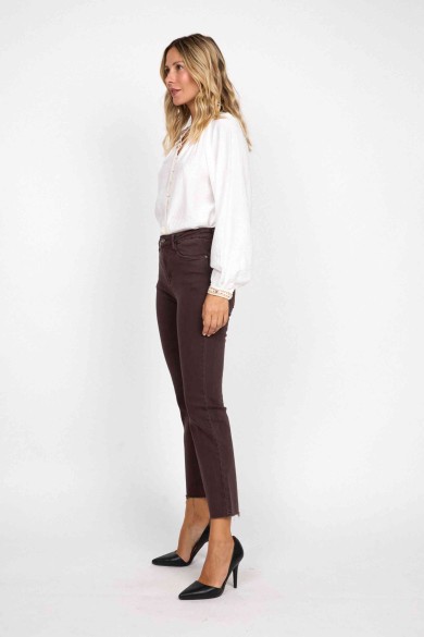 PANTALÓN RECTO MARRÓN DE TIRO ALTO CON ESTILO BÁSICO FBM878-18