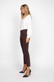 PANTALÓN RECTO MARRÓN DE TIRO ALTO CON ESTILO BÁSICO FBM878-18