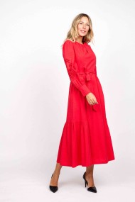 VESTIDO MIDI ROJO CON CINTURÓN Y MANGAS ABULLONADAS FBZMA1558