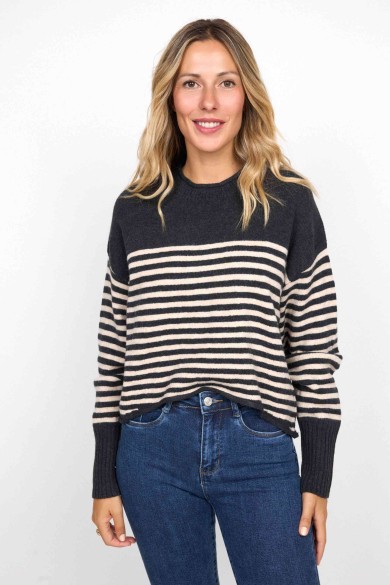 JERSEY DE PUNTO A RAYAS EN TONO NEGRO Y BEIGE FBZMT9575