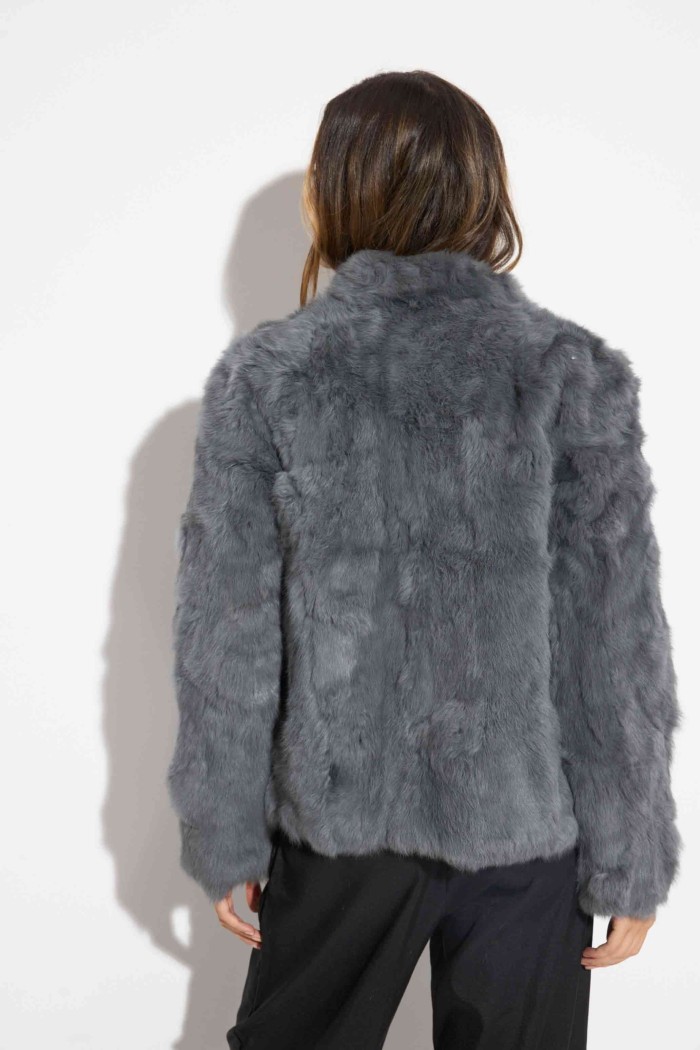 CHAQUETA PELO DE CONEJO GRIS OSCURO PC-LLL5566-05