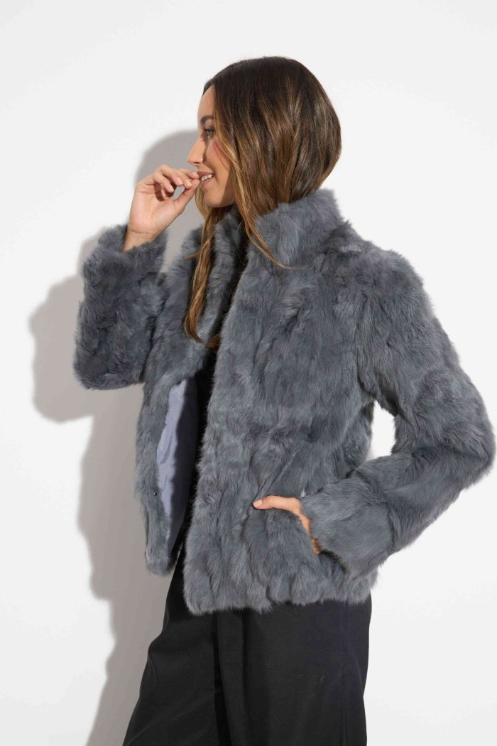 CHAQUETA PELO DE CONEJO GRIS OSCURO PC-LLL5566-05