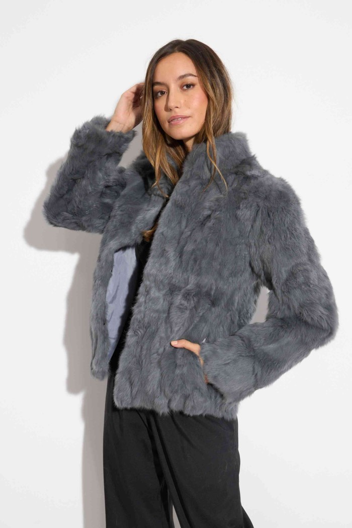 CHAQUETA PELO DE CONEJO GRIS OSCURO PC-LLL5566-05