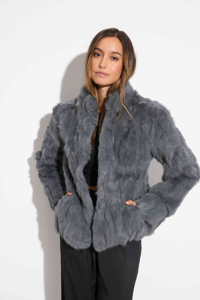 CHAQUETA PELO DE CONEJO GRIS OSCURO PC-LLL5566-05