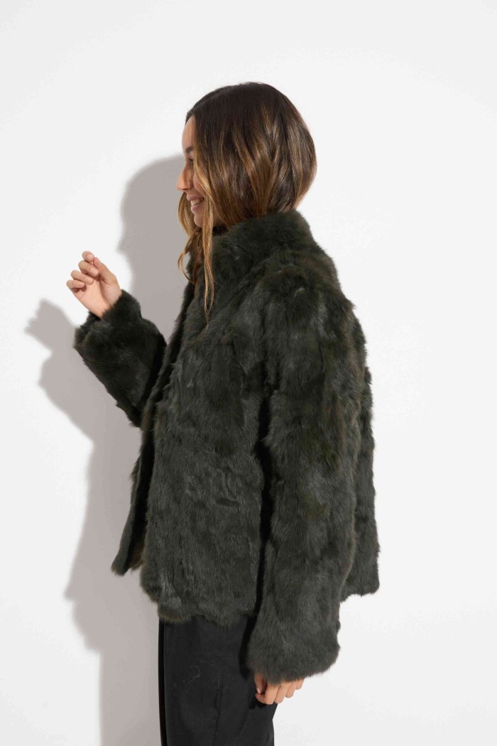 CHAQUETA PELO DE CONEJO VERDE KAKI PC-LLL5566-01