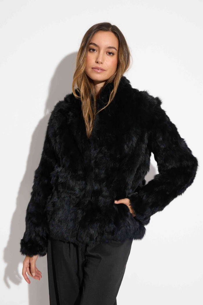 CHAQUETA PELO DE CONEJO NEGRO PC-LLL5566-15