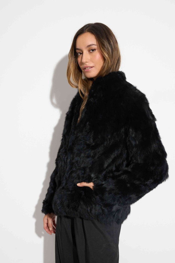 CHAQUETA PELO DE CONEJO NEGRO PC-LLL5566-15
