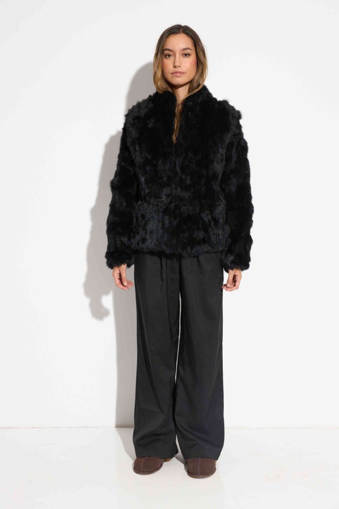 CHAQUETA PELO DE CONEJO NEGRO PC-LLL5566-15