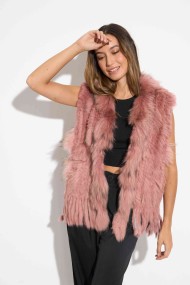 CHALECO DEL PELO DE CONEJO TRENZADO CON DETALLES DE PELO DE MARMOTA PC-LLL5861-08 ROSA PALO