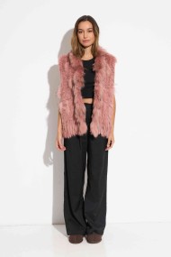 CHALECO DEL PELO DE CONEJO TRENZADO CON DETALLES DE PELO DE MARMOTA PC-LLL5861-08 ROSA PALO