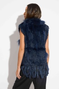 CHALECO DEL PELO DE CONEJO TRENZADO CON DETALLES DE PELO DE MARMOTA PC-LLL5861-11 AZUL MARINO