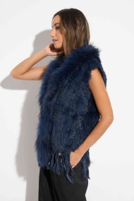 CHALECO DEL PELO DE CONEJO TRENZADO CON DETALLES DE PELO DE MARMOTA PC-LLL5861-11 AZUL MARINO