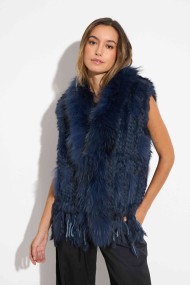 CHALECO DEL PELO DE CONEJO TRENZADO CON DETALLES DE PELO DE MARMOTA PC-LLL5861-11 AZUL MARINO