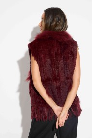CHALECO DEL PELO DE CONEJO TRENZADO CON DETALLES DE PELO DE MARMOTA PC-LLL5861-04 GRANATE