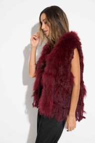 CHALECO DEL PELO DE CONEJO TRENZADO CON DETALLES DE PELO DE MARMOTA PC-LLL5861-04 GRANATE