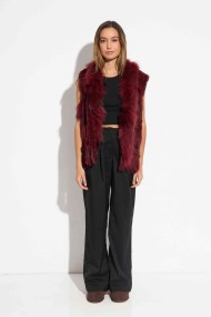 CHALECO DEL PELO DE CONEJO TRENZADO CON DETALLES DE PELO DE MARMOTA PC-LLL5861-04 GRANATE