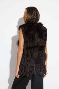 CHALECO DEL PELO DE CONEJO TRENZADO CON DETALLES DE PELO DE MARMOTA PC-LLL5861-09 MARRON