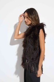 CHALECO DEL PELO DE CONEJO TRENZADO CON DETALLES DE PELO DE MARMOTA PC-LLL5861-09 MARRON