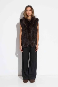 CHALECO DEL PELO DE CONEJO TRENZADO CON DETALLES DE PELO DE MARMOTA PC-LLL5861-09 MARRON