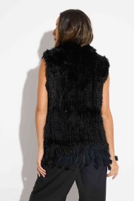 CHALECO DEL PELO DE CONEJO TRENZADO CON DETALLES DE PELO DE MARMOTA PC-LLL5861-15 NEGRO