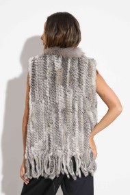 CHALECO DEL PELO DE CONEJO TRENZADO CON DETALLES DE PELO DE MARMOTA PC-LLL5861-16 GRIS NATURAL