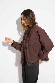 CHAQUETA REVERSIBLE DE PELO DE MARMOTA CON DISEÑO A RAYAS COSIDAS QP-HACWT1230