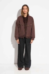 CHAQUETA REVERSIBLE DE PELO DE MARMOTA CON DISEÑO A RAYAS COSIDAS QP-HACWT1230