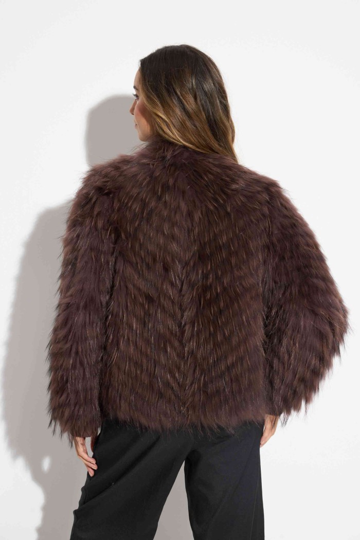 CHAQUETA REVERSIBLE DE PELO DE MARMOTA CON DISEÑO A RAYAS COSIDAS QP-HACWT1230