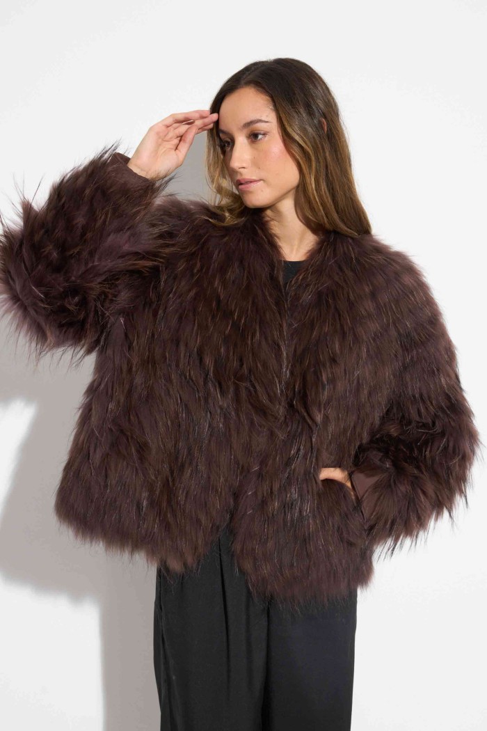 CHAQUETA REVERSIBLE DE PELO DE MARMOTA CON DISEÑO A RAYAS COSIDAS QP-HACWT1230