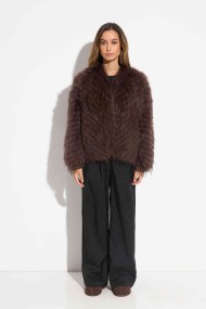 CHAQUETA REVERSIBLE DE PELO DE MARMOTA CON DISEÑO A RAYAS COSIDAS QP-HACWT1230