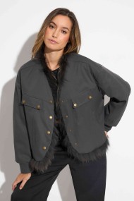 CHAQUETA REVERSIBLE DE PELO DE MARMOTA CON DISEÑO A RAYAS COSIDAS QP-HACWT1230 GRIS