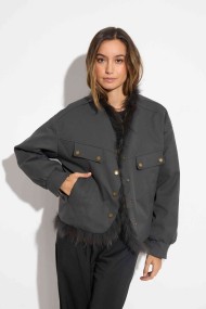CHAQUETA REVERSIBLE DE PELO DE MARMOTA CON DISEÑO A RAYAS COSIDAS QP-HACWT1230 GRIS